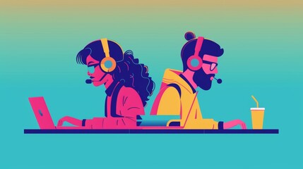 Hackathon Hustle: Energetic Software Engineering Immersive Students in Vibrant Tech Event Illustration