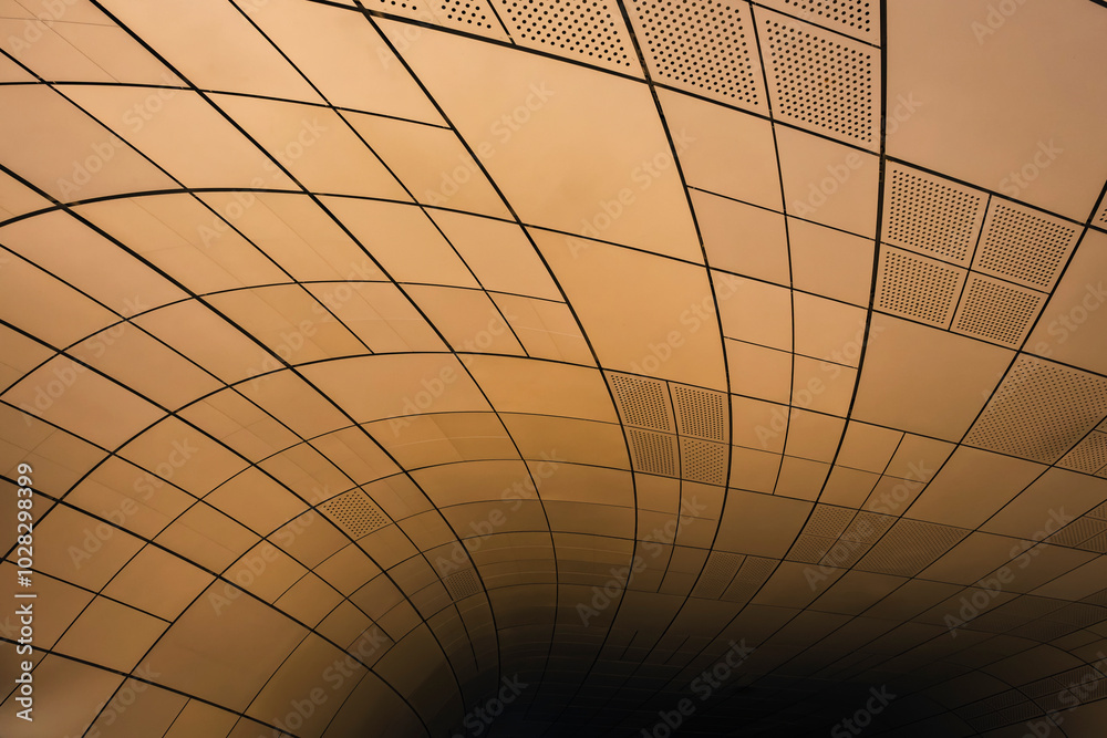 Poster architecture details modern building futuristic metal wall design curve and space
