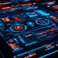 Obraz premium Cyber blockchain economy, hologram interface, dark theme
