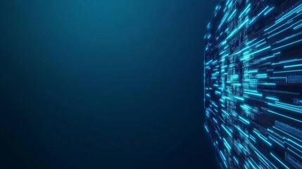 Obraz premium Cyber finance, blockchain data, holographic visuals, blue neon