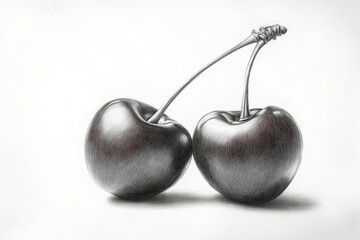 Two cherries monochrome pencil drawing.
