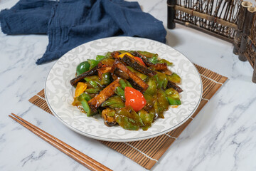 Stir-Fried Vegetarian eel with Bitter Gourd in Black Bean Sauce