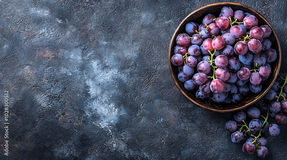 Poster grape in bowl on a black stone background copy space : generative ai