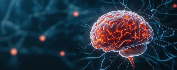 AI neural network abstract background, with complex glowing lines and interconnected circuits forming a digital brain