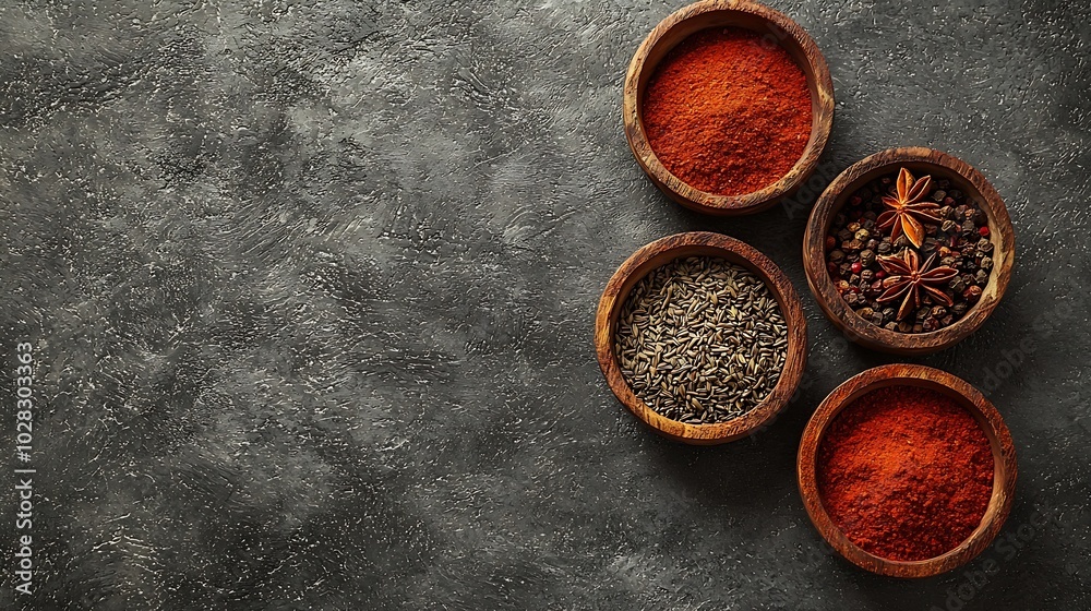 Poster spices for indian masala tea grey background copy space top view : generative ai