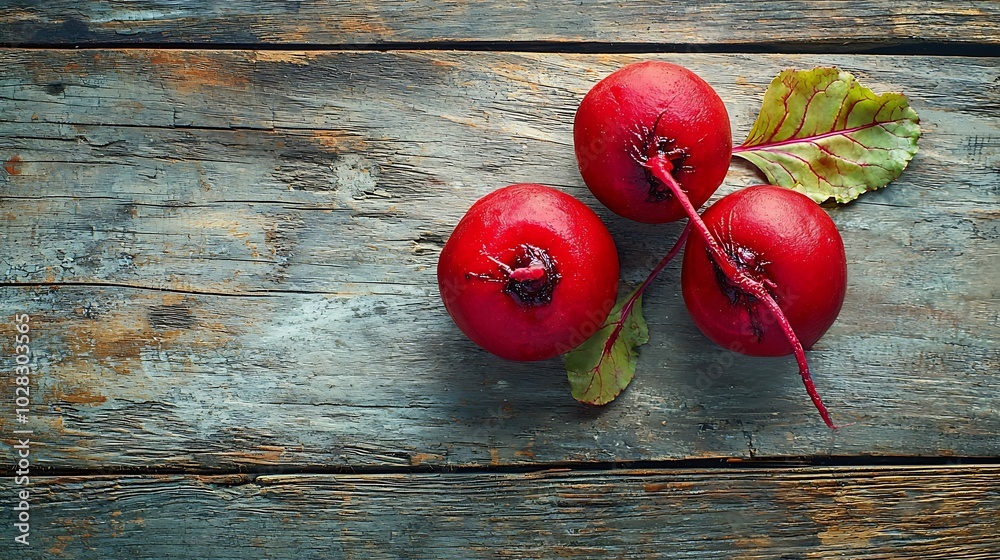 Poster fresh organic beet beetroot on grey rustic wooden background top view : generative ai