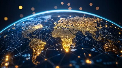 Golden Illuminated Globe with Network Connections