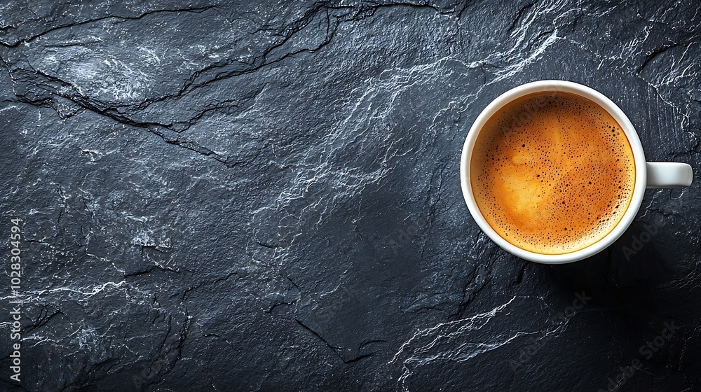Poster coffee espresso in white cup on black slate background top view : generative ai