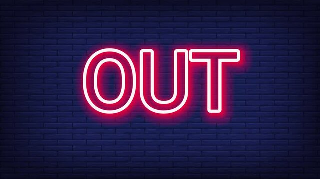 OUT! Player wicket done in cricket match, out text neon effect glowing