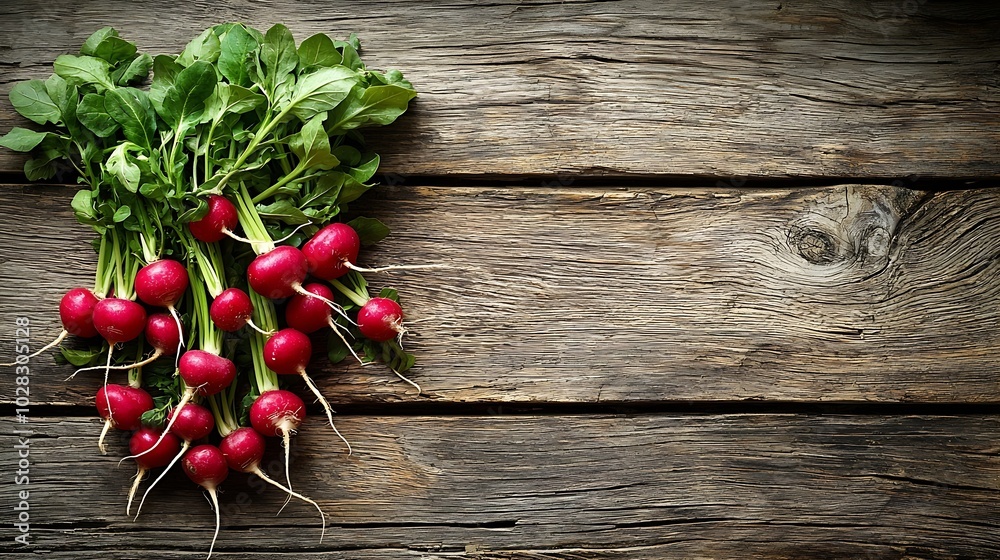 Poster radish bunch on rustic wooden background close up : generative ai