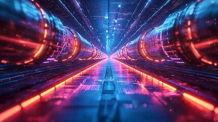 encrypted data flowing through secure digital pipelines in a futuristic network