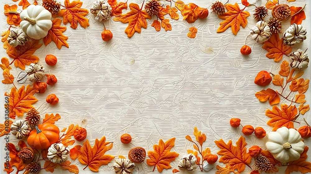 Poster Placemat oak leaf design Autumn fall thanksgiving halloween table setting Top view Copy space : Generative AI