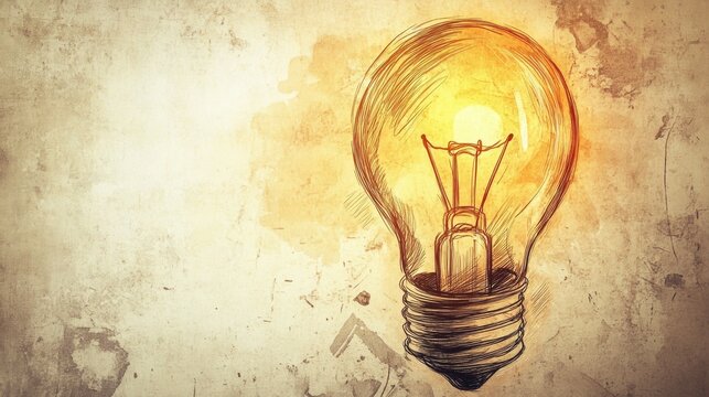 A sketch of a light bulb with a yellow glow