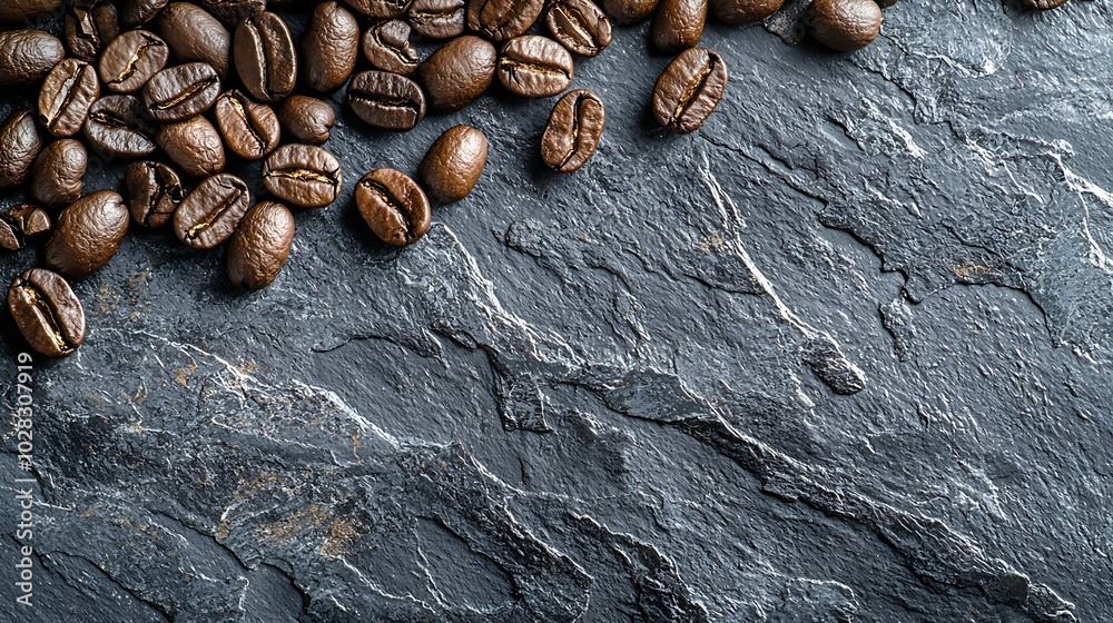 Aufkleber coffee beans on grey slate background top view copy space : generative ai
