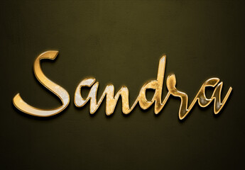 Old gold text effect of Spanish name Sandra with 3D glossy style Mockup.