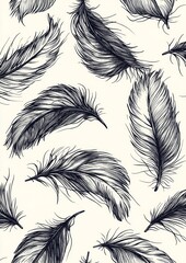 Obraz premium A close up of a feather with a black and white drawing of it