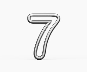 Number Seven 7 Made Of Silver Metallic Gleam With Smooth Curves On White Background 3D Illustration