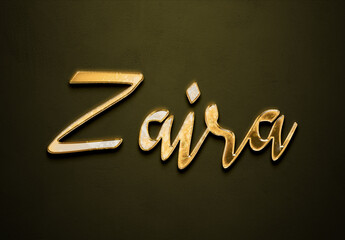Old gold text effect of Spanish name Zaira with 3D glossy style Mockup.