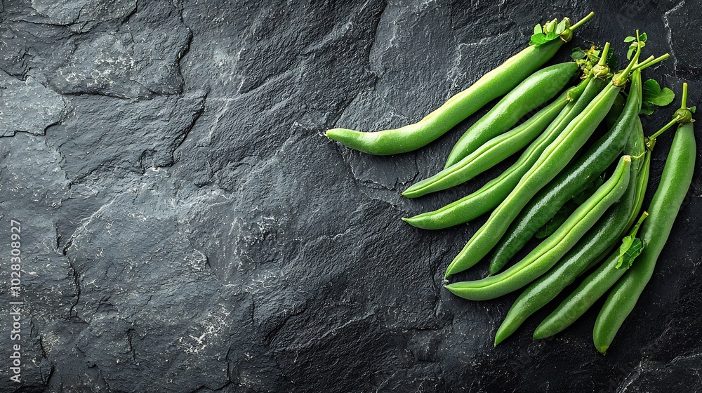 Poster green beans on grey stone background top view : generative ai