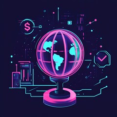 Global inflation analysis, neon digital network, economy system, financial programs, flat design illustration