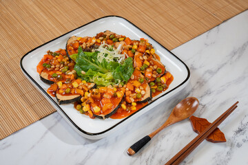 Braised Vegetarian Fish Nuggets and Pine Nut with Sugar and Vinegar Sauce