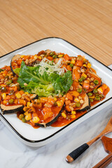 Braised Vegetarian Fish Nuggets and Pine Nut with Sugar and Vinegar Sauce