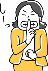 静かにしてくださいというポーズをとる女性