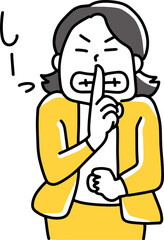 静かにしてくださいというポーズをとる女性