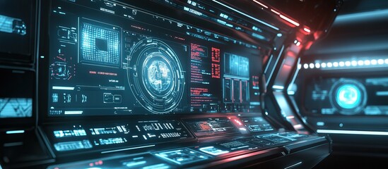 Obraz premium Futuristic Control Panel With Blue and Red Lights