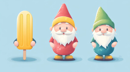 Vector illustration of a summer gnome holding a popsicle.



