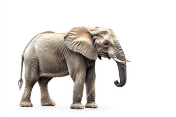 Obraz premium A large African elephant stands facing left on a white background.