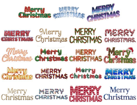 Colorful Merry Christmas text designs on a white isolated background. on transparent cutout, PNG file