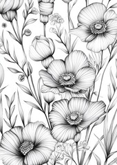 Fototapeta premium A black and white drawing of flowers with a white background