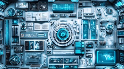 Obraz premium Coexisting Old and New Knowledge:A Visually Striking Library Shelf