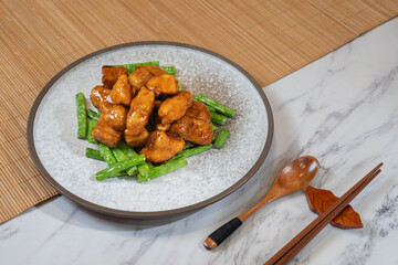 Stir-Fried Vegetarian Spare Ribs and Monkey Head Mushroom with Chinese Zhenjiang Vinegar