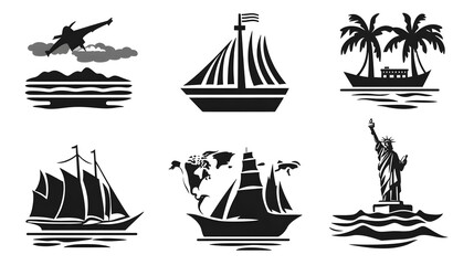Iconic Nautical Silhouettes Depicting Travel,Adventure and Escape