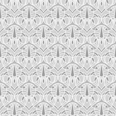 Seamless linear pattern with gray round elements isolated on a white background. Monochrome abstract texture.
