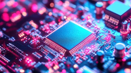 Glowing Circuit Board with Electronic Components