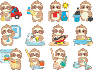 Twitch emote cute sloth vector icon. Funny baby sloth animal series stock illustration. Slow life of fluffy sloth designs.