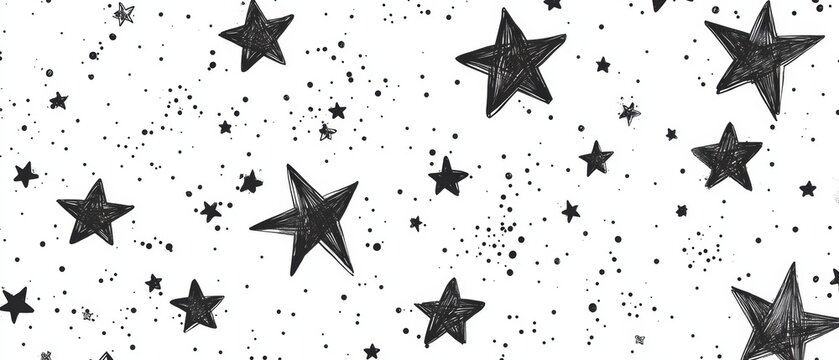 A black and white drawing of many stars on a white background