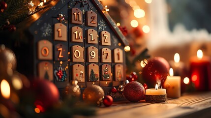 Festive advent calendar with decorations