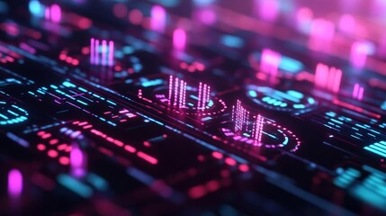 Holographic asset transfer, futuristic finance, floating data points, cyberpunk-inspired design