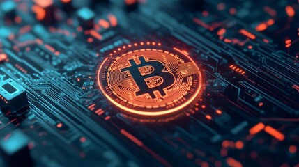 Holographic crypto transaction, neon cyberpunk ambiance, glowing data points, dark tones