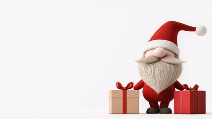 Santa Claus with Gifts: A cheerful Santa Claus in a red suit and hat stands with two presents, ready to spread holiday cheer and joy.  