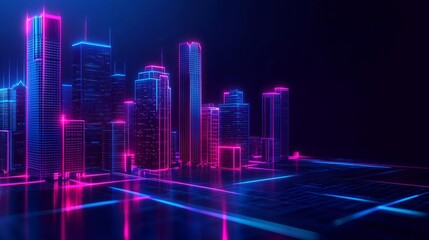 Holographic digital transformation, blockchain cyberpunk theme, dark cityscape