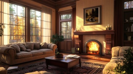 Cozy Living Room with Fireplace and Plush Couches
