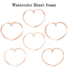 おしゃれな手描きハート型の水彩フレームセット