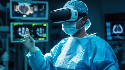 Doctor Using Virtual Reality for Surgical Procedure Simulation