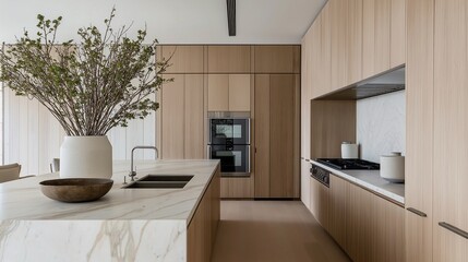 Modern minimalistic kitchen with natural elements