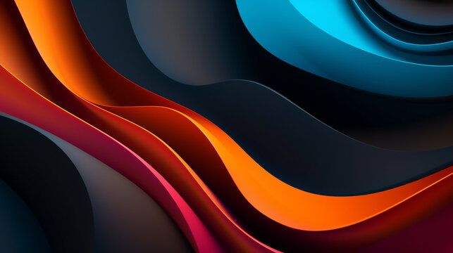 Abstract background with colorful waves, dark colors, dark blue, and red palette.  Abstract Swirling Colors Create A Vibrant And Dynamic Background